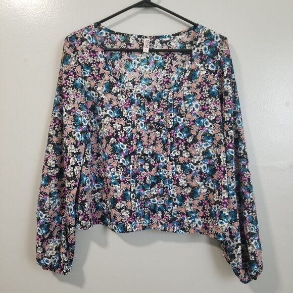 Mudd Women's Blouse Large Sheer Floral Crop Top - Picture 1 of 7
